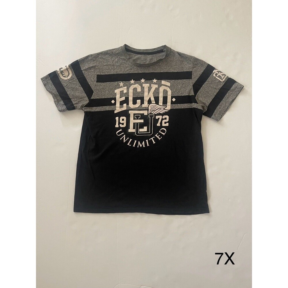 Ecko Unltd Heather Gray Knit Tshirt Short Sleeve 1972 Rhino‎ Striped Mens Medium